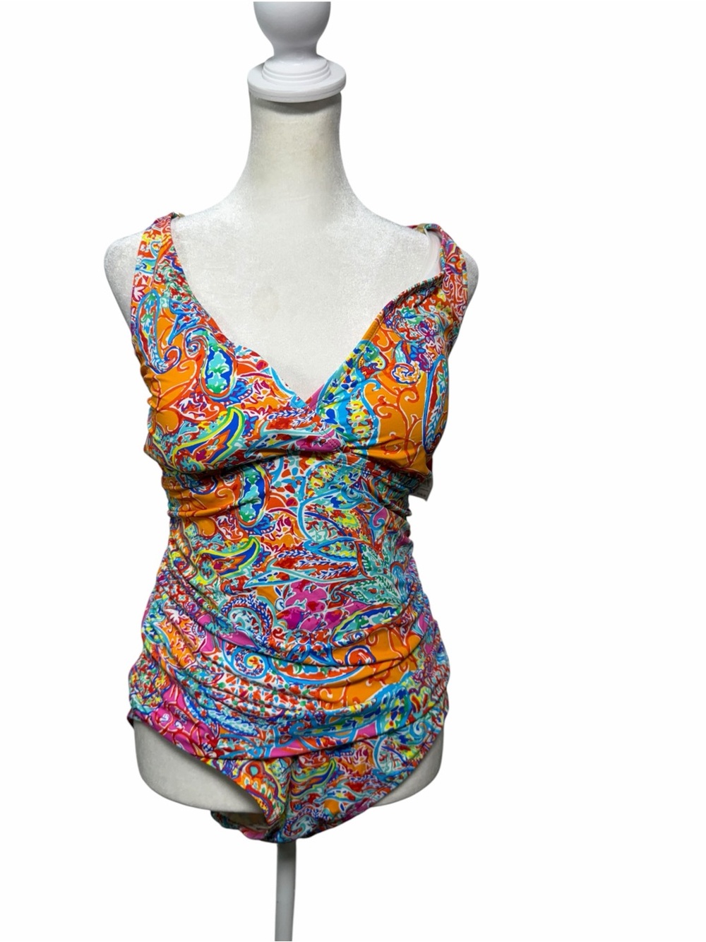 Lauren Ralph Lauren Swimsuit 14 Multicolor Paisley One Piece NWT V-Neck